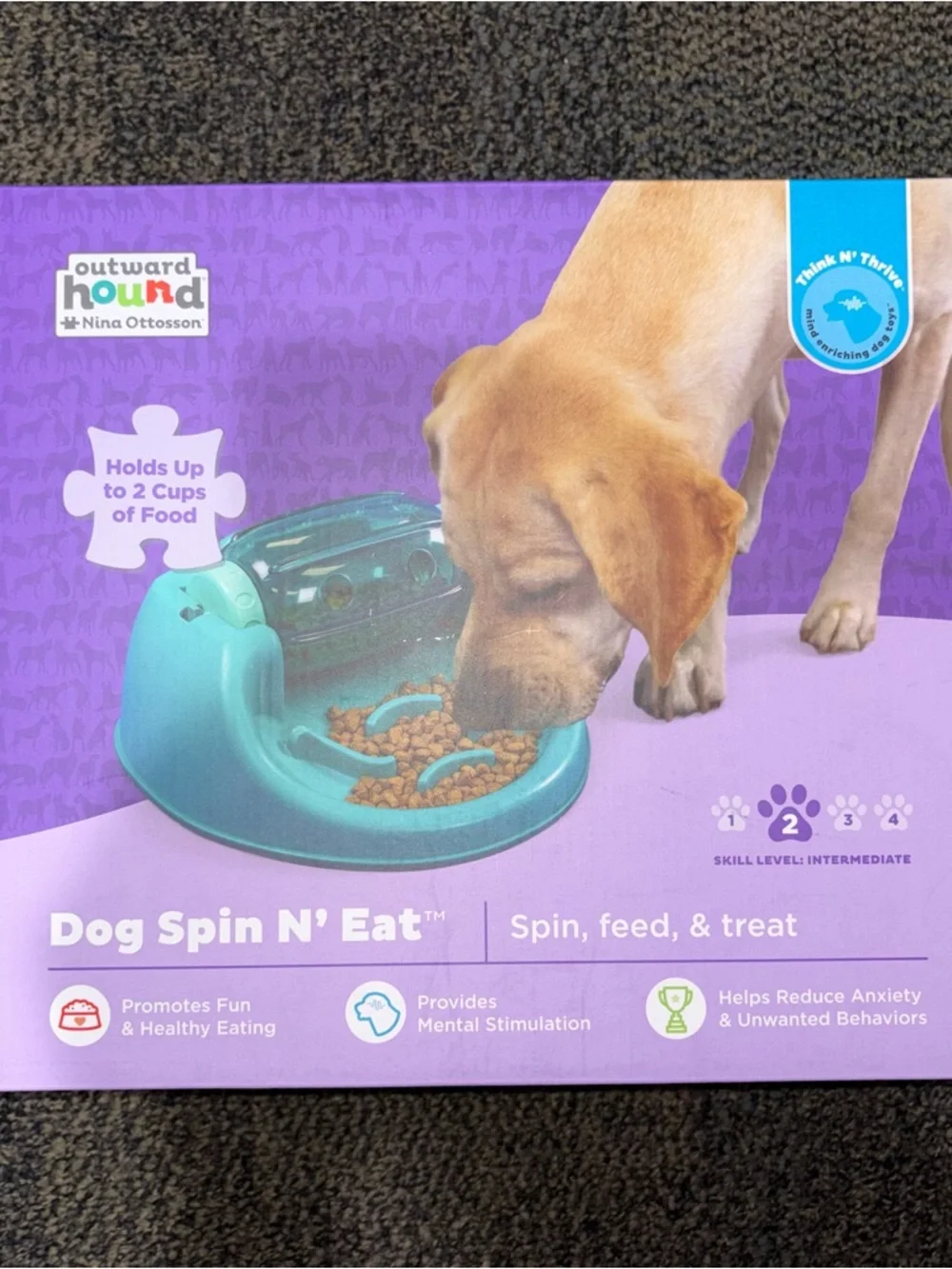 Outward Hound Spin N' Eat Interactive Puzzle Feeder - Teal and Purple